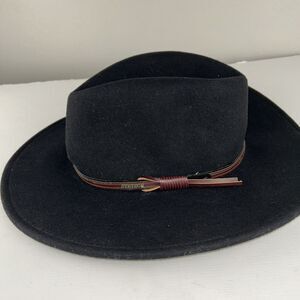 Stetson Black Wool Felt Rancher Hat with Brown Leather Band